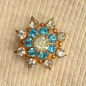 Tiny Brooch Starburst Flower Blue & White Rhinestones
